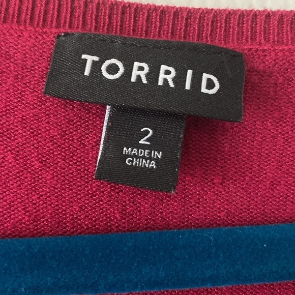 Torrid burgundy peplum mixed media short sleeve sweater size 2 - Picture 3 of 6